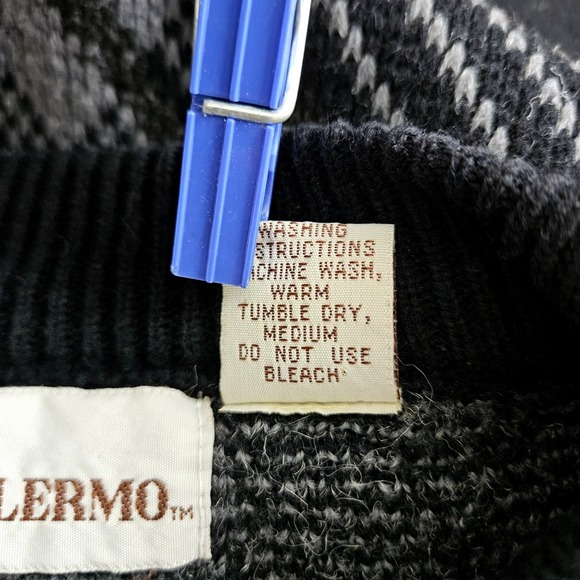 Palmero Men's Vintage Grandpacore Black Sweater LARGE Faux Leather Hipster Cosby - Picture 8 of 8